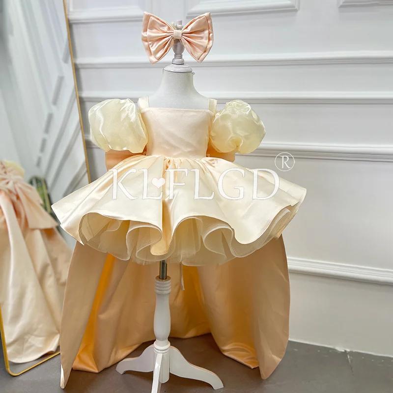 Robe à manches bouffantes pour filles, personnalisée, élégante et exquise, en satin orné, vêtements