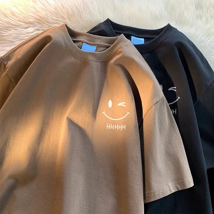 T-shirt à manches courtes pour hommes et femmes, visage souriant, drôle, mode Couple, basique améric