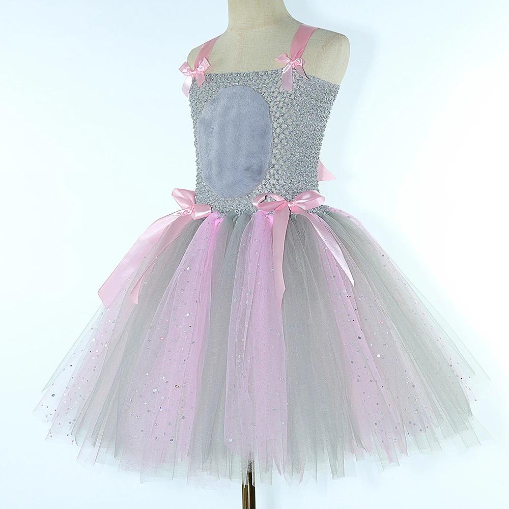 Costumes de souris rose gris scintillant pour bébés filles, robe Tutu de Rat gris pour enfants, tenu