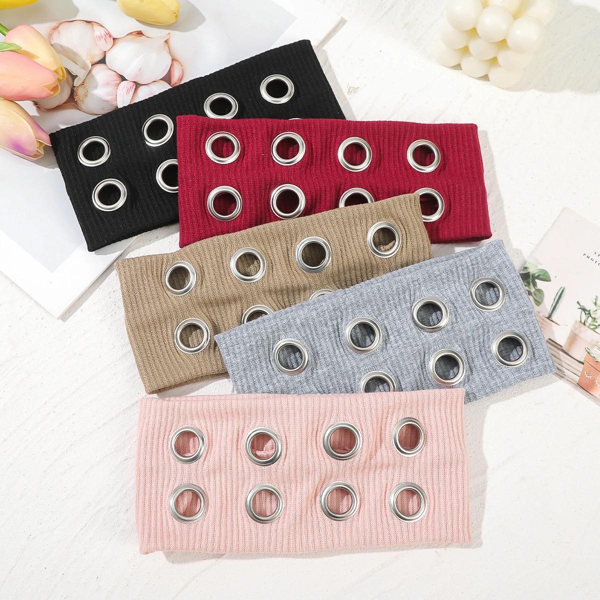 AWAYTR Punk fille tissu creux élastique bandeaux métal Rock personnalisé creux oeillets bandeau de c