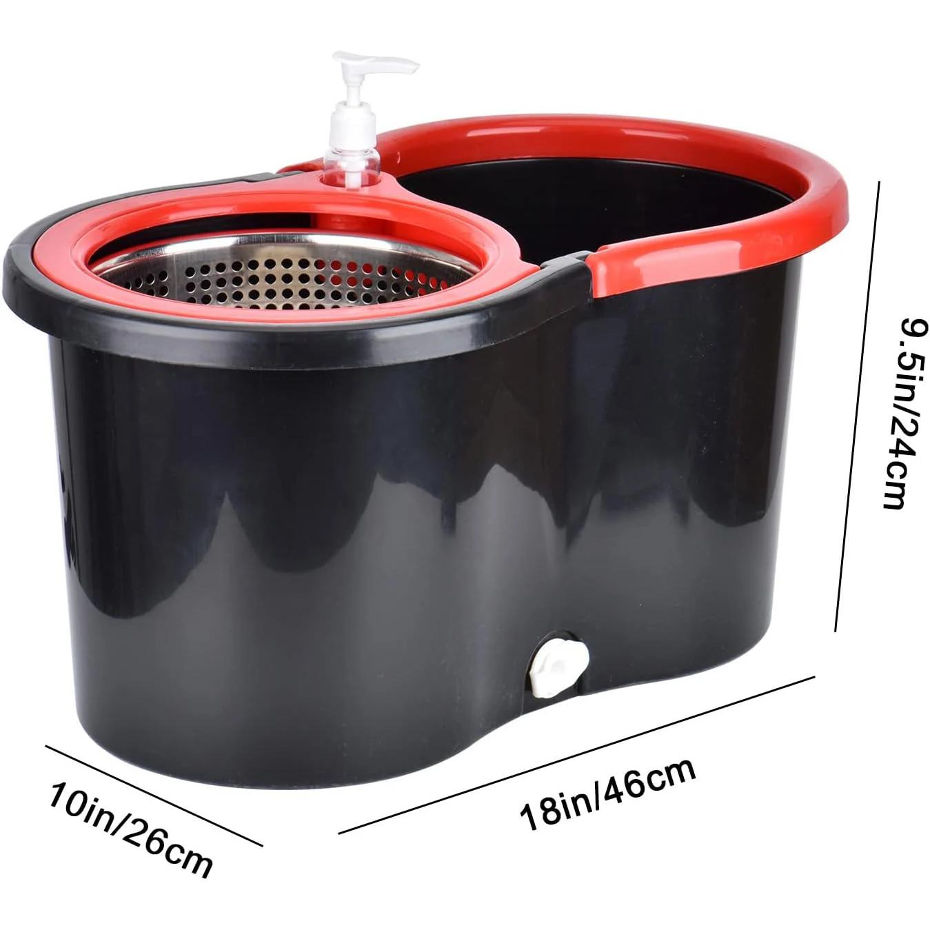 360 ° Ensembles de seaux à vadrouille rotative avec système d'essorage dans 3 têtes en microfibre,