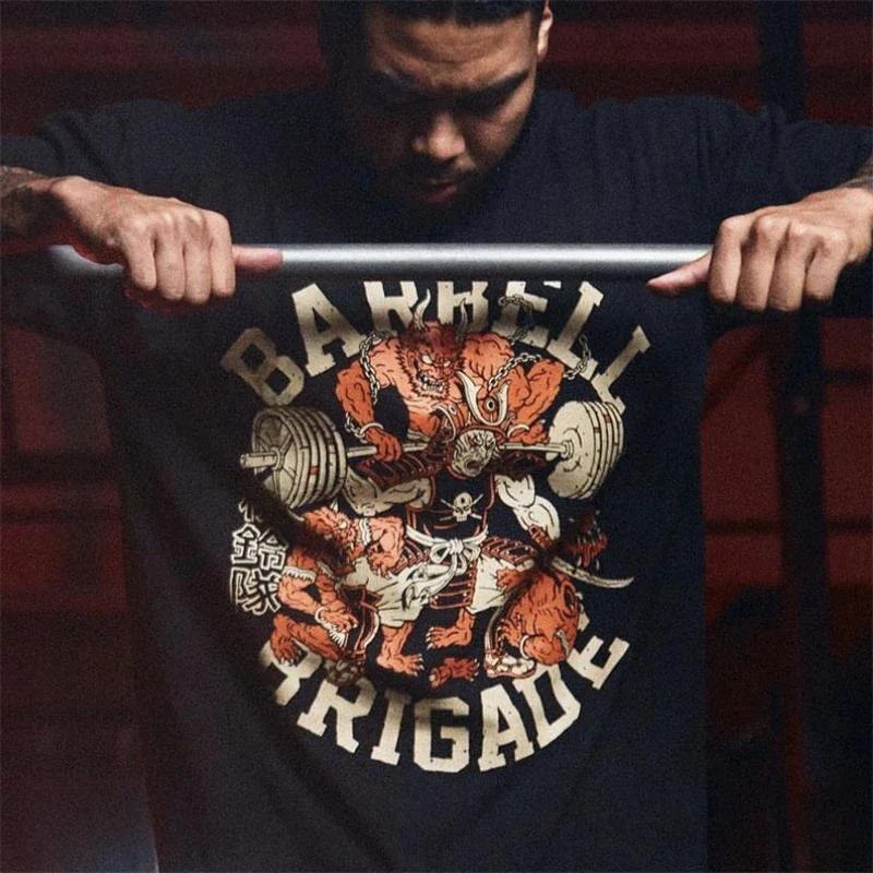 Barbell Brigade T-Shirt surdimensionné en coton pour hommes, col rond, manches courtes, Fitness, spo