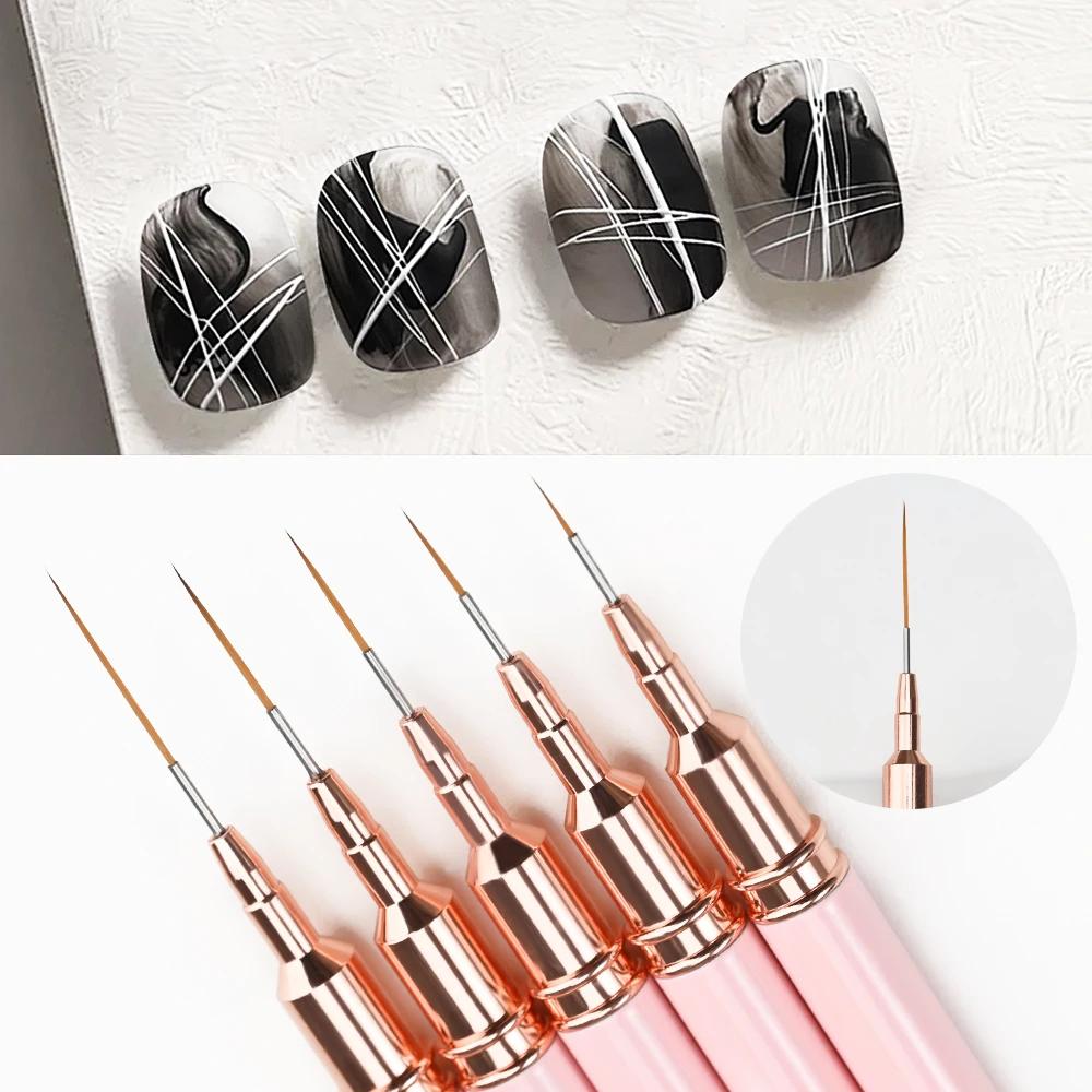 7/10/12/15/20m rose français Nail Art Liner peinture brosse 5 pièces/ensemble Ultra-mince lignes all