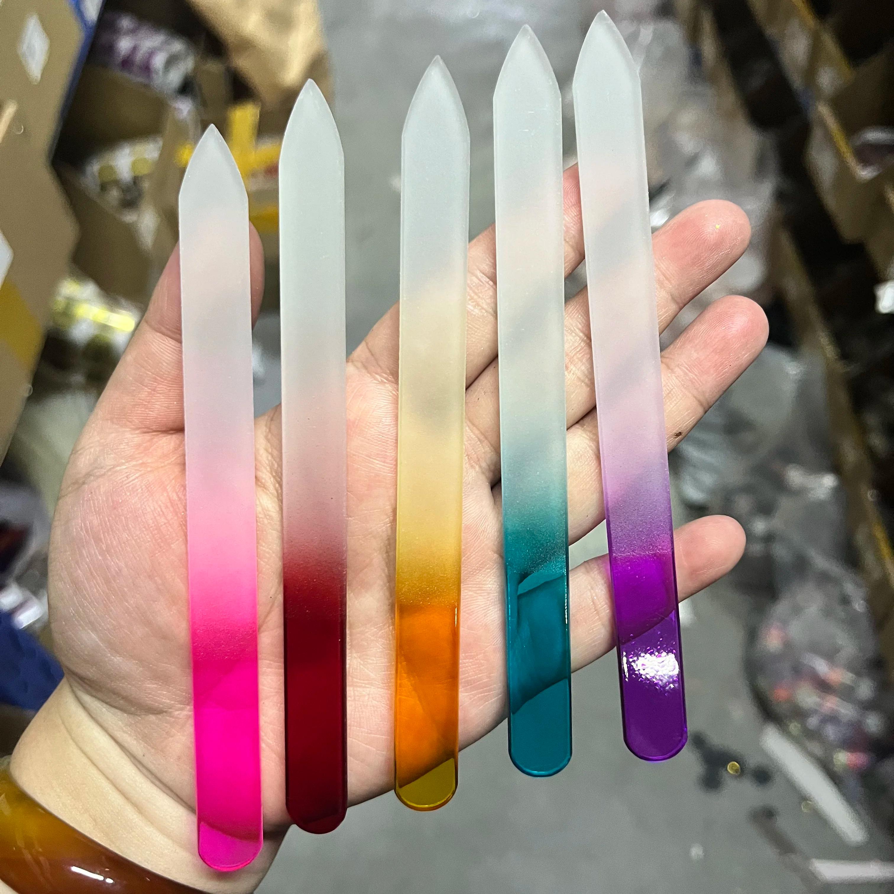 Limes à ongles en verre, 5 pièces, pour ongles naturels, Double face, gravés ombrés, voyage, outils