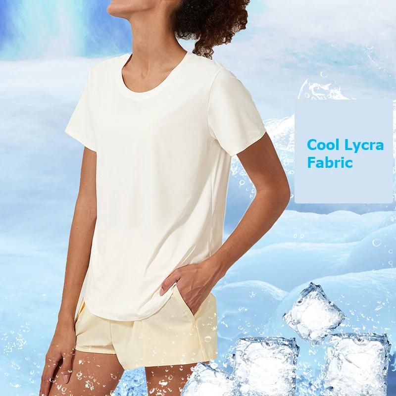 T-shirt de yoga à manches courtes pour femmes, tissu super commandé, chemise de gym respirante, haut