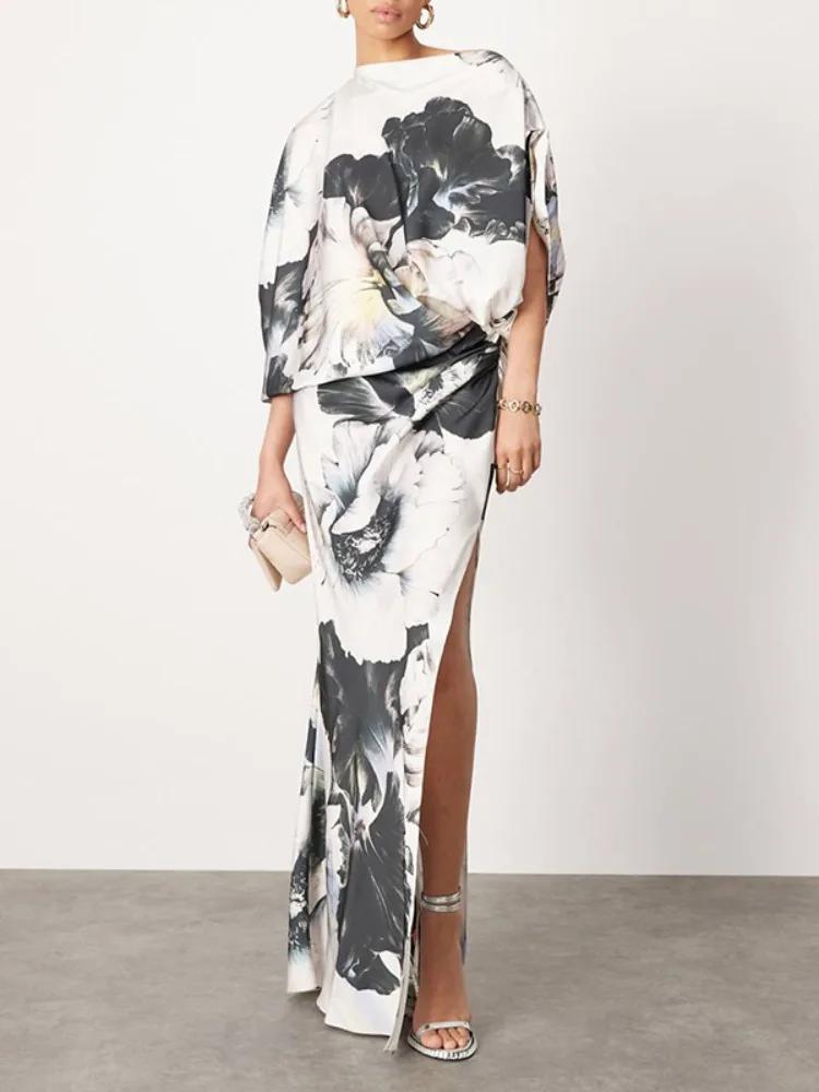 Gymystars mode robes de soirée imprimé fleuri robe longue pour les femmes été Art asymétrique manche