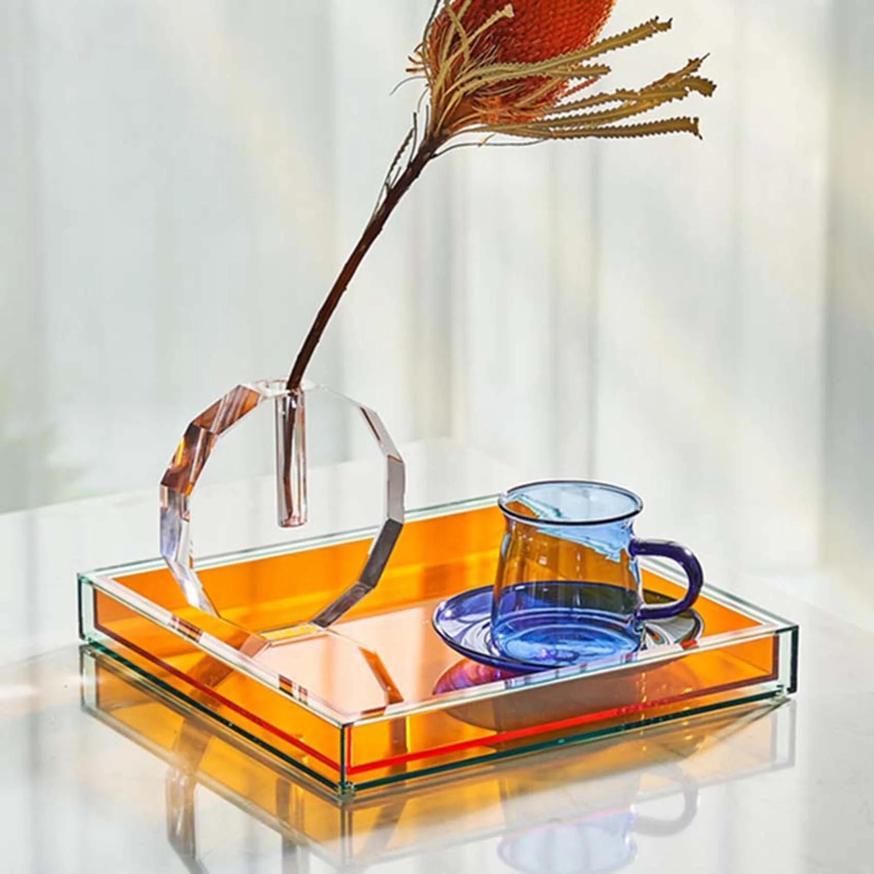 Vase de service en acrylique pour décoration nordique, transparent, carré, tasse à eau pour bijoux,