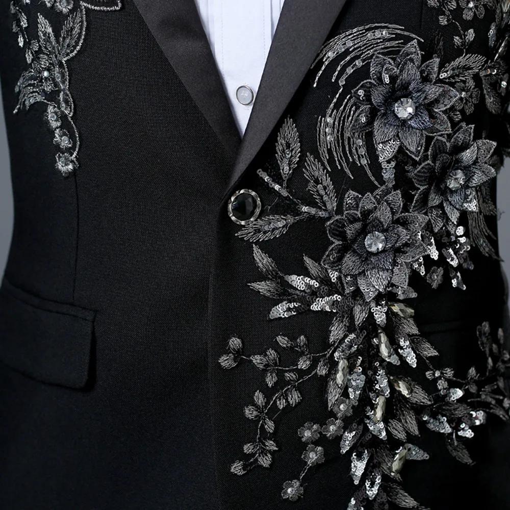 Costume deux pièces élégant pour hommes, avec des appliques, pour Banquet de mariage, hôte de danse,