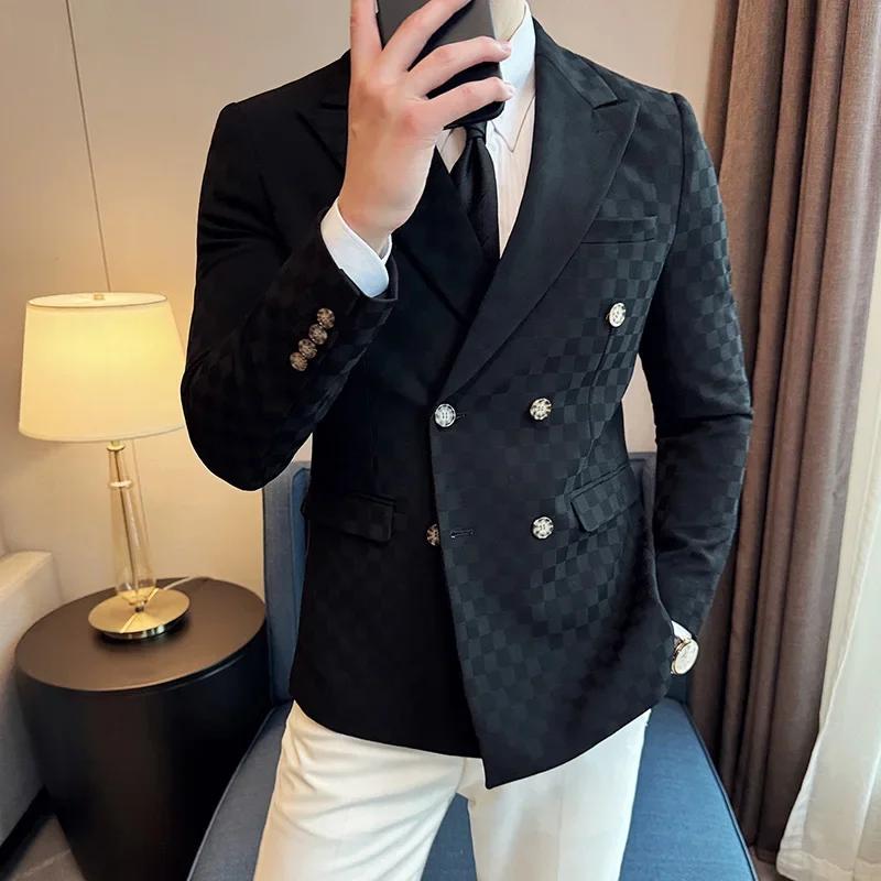 Veste de costume à carreaux Double boutonnage pour hommes, 6 couleurs, de luxe, coupe cintrée, pour