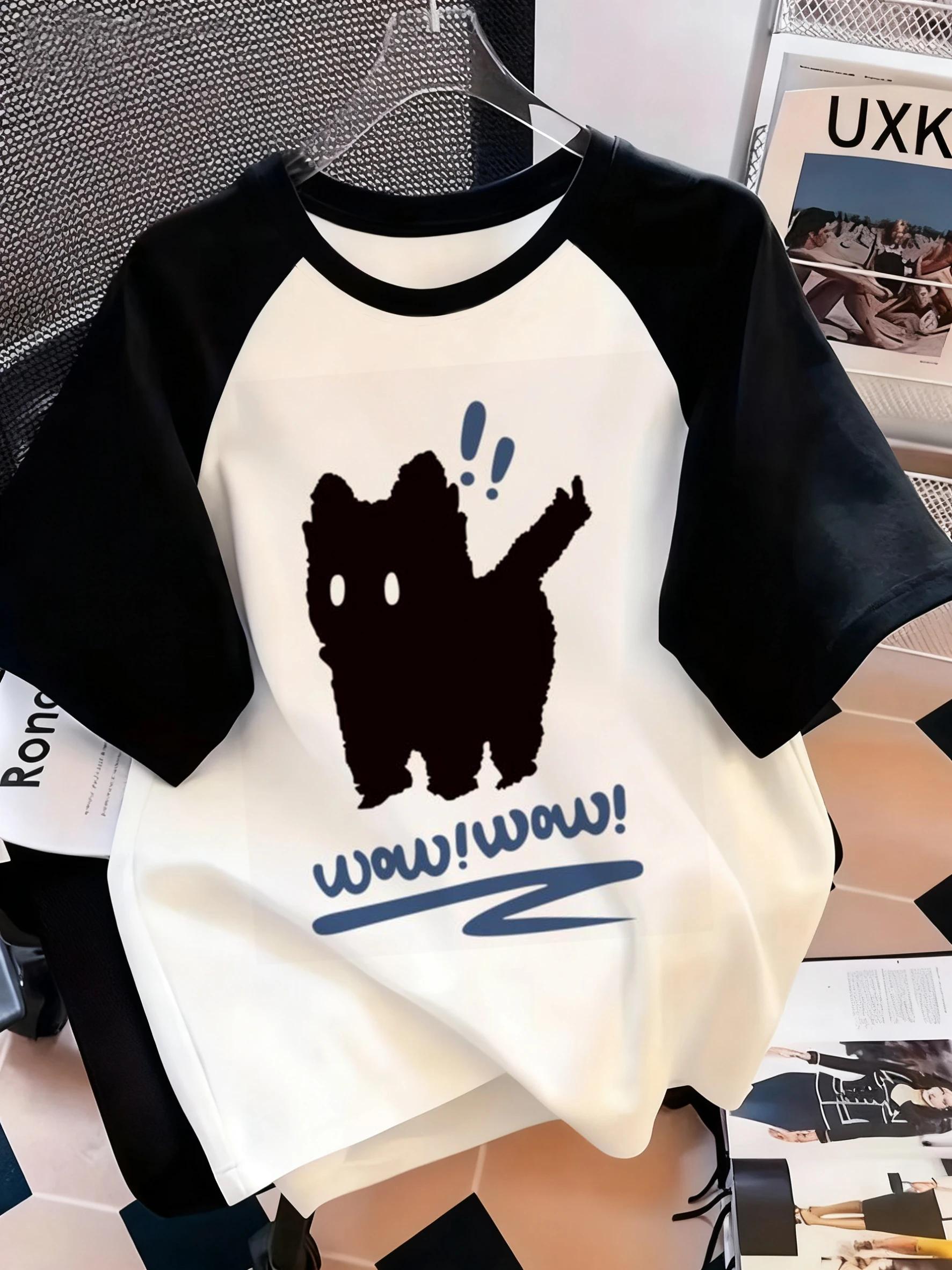 T-Shirt drôle avec lettres de chat imprimées, col rond, haut décontracté à manches courtes pour prin