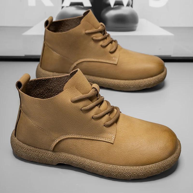 Chaussures Designer Bottines en cuir marron pour hommes avec design à lacets de style rétro et semel