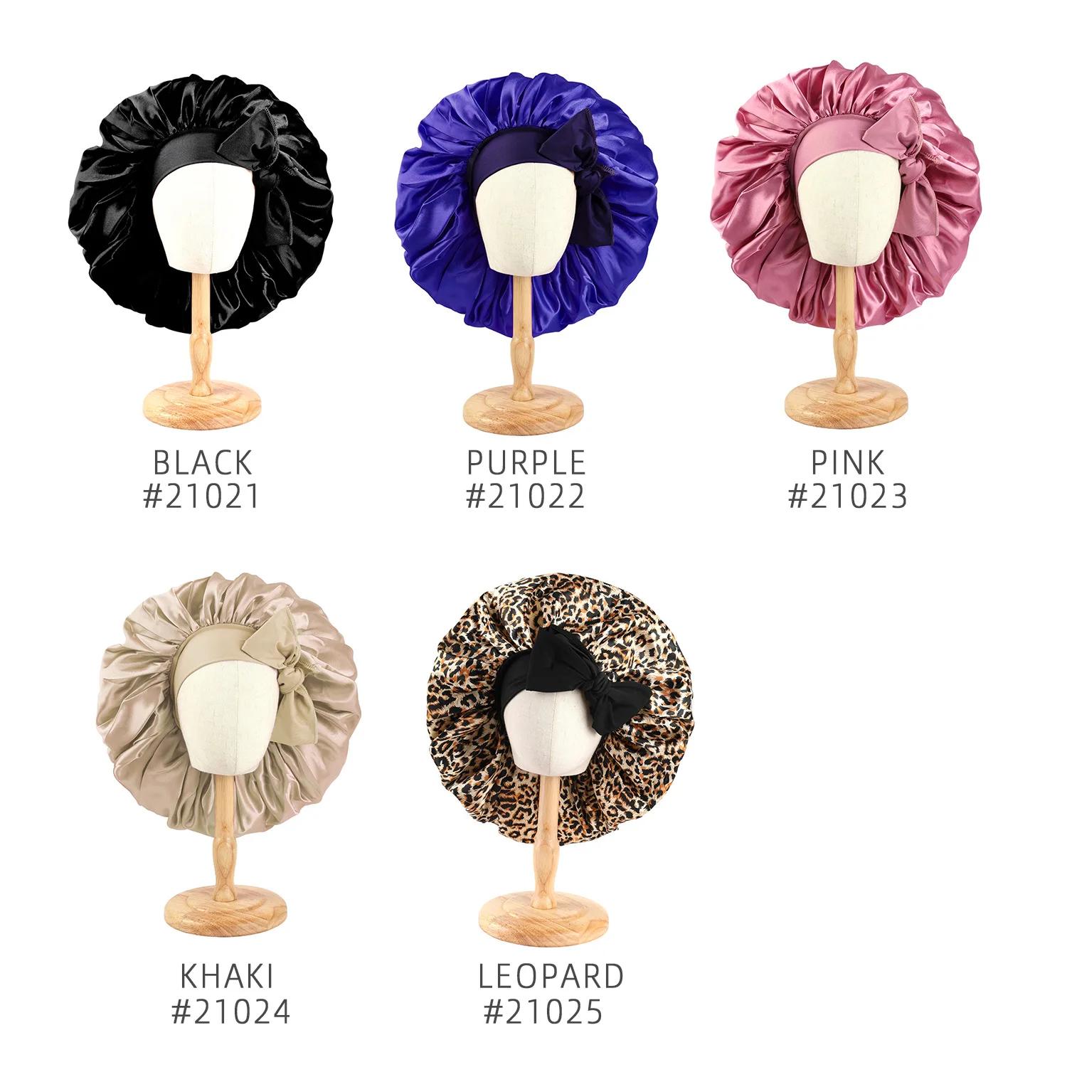 Grand Bonnet en Satin pour femmes, Bonnet de nuit soyeux avec bandeau à nouer extensible, bonnet de