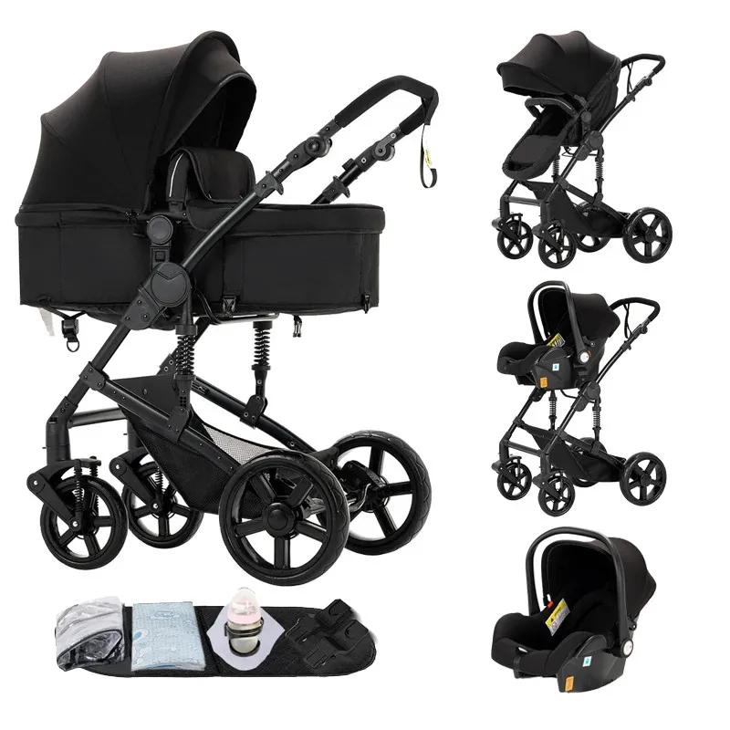 Luxe 3 en 1 bébé poussette système de voyage landau pour bébé avec couffin réglable infantile pousse