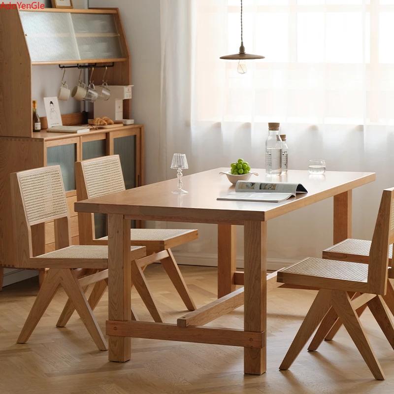 Chaise en rotin et bois massif, accoudoir, chaises de salle à manger, bureau, cuisine nordique, sall