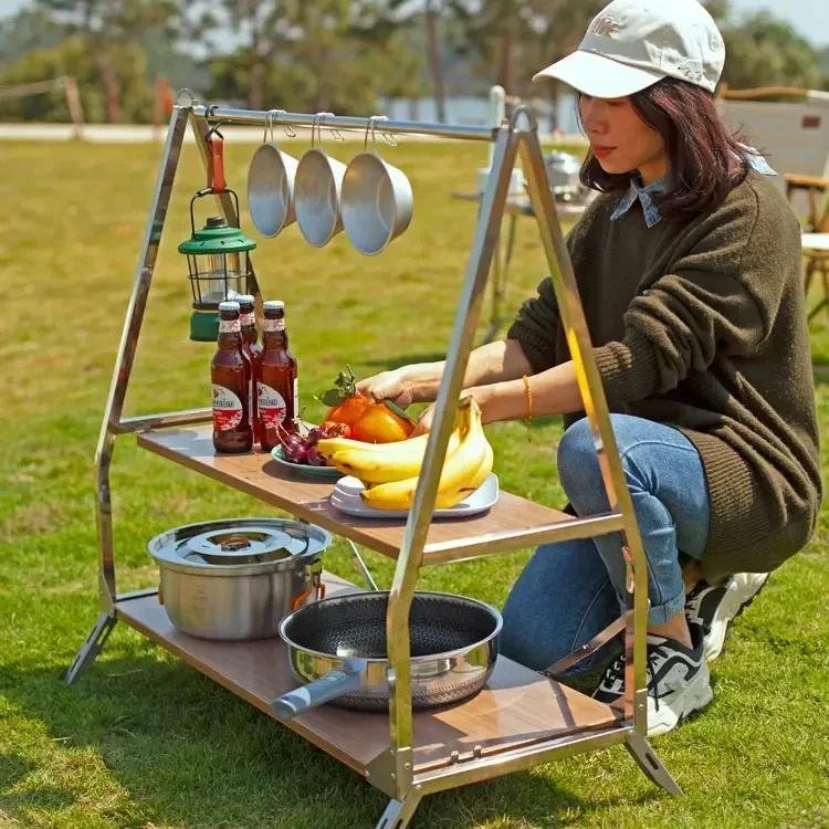 Étagère de rangement de Camping en plein air, étagère pliante Portable, support de rangement de jard