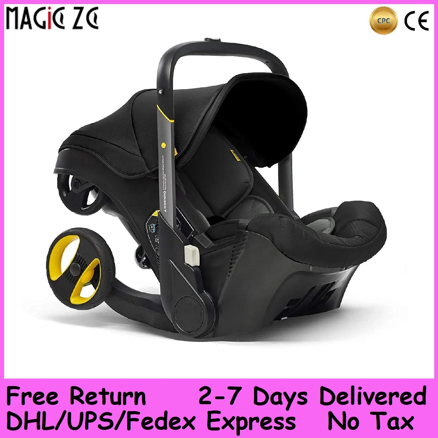 Poussette et siège auto 4-en-1 légère, pliage compact 60x45cm 360 ° Roues avant pivotantes, frein