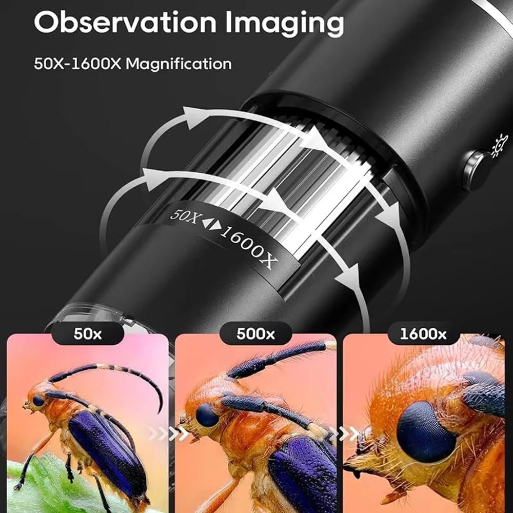 Microscope numérique 1600X 1000X 500X, caméra Type C USB, Microscope électronique Portable pour la s