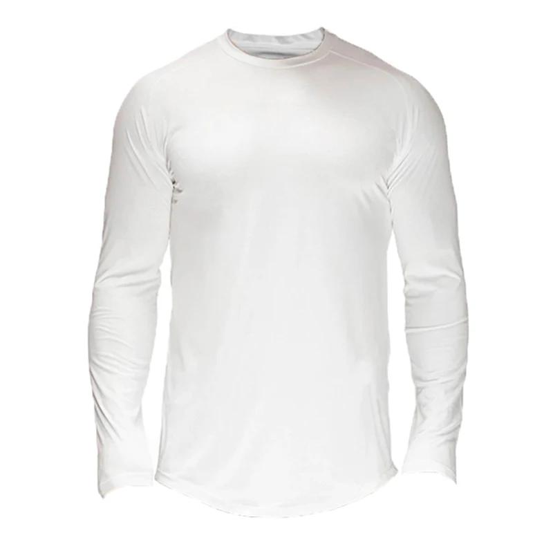 T-shirt de Fitness en maille unie à séchage rapide pour hommes, T-shirt à manches longues extensible