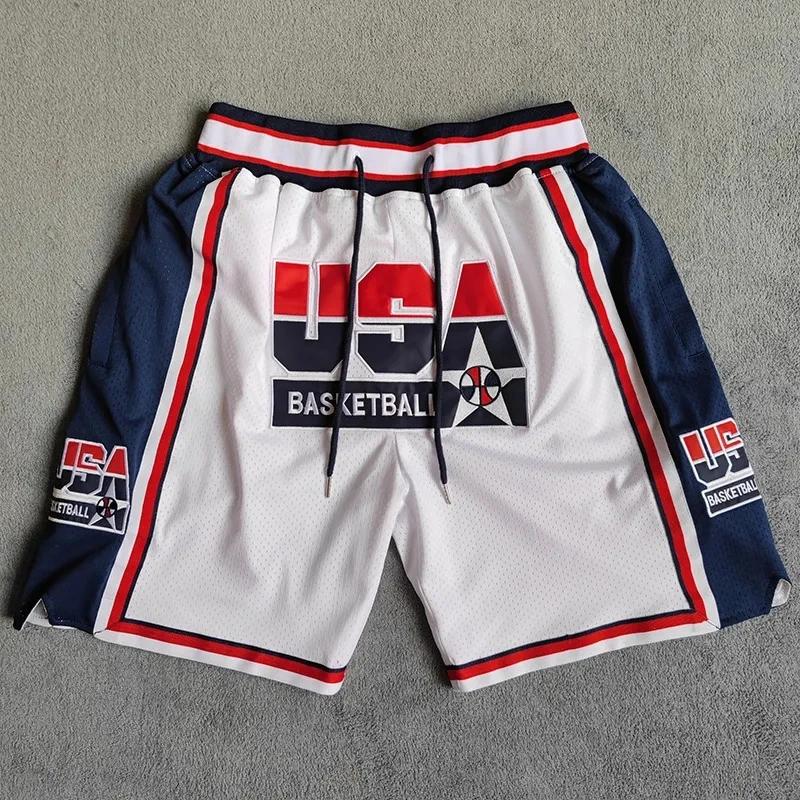Short de basket-ball américain pour hommes, édition américaine Pockets, couture, broderie, sport de