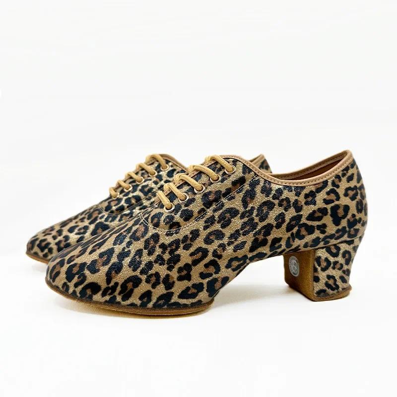 Chaussures danse latine femme paillettes léopard doré semelle souple tango moderne