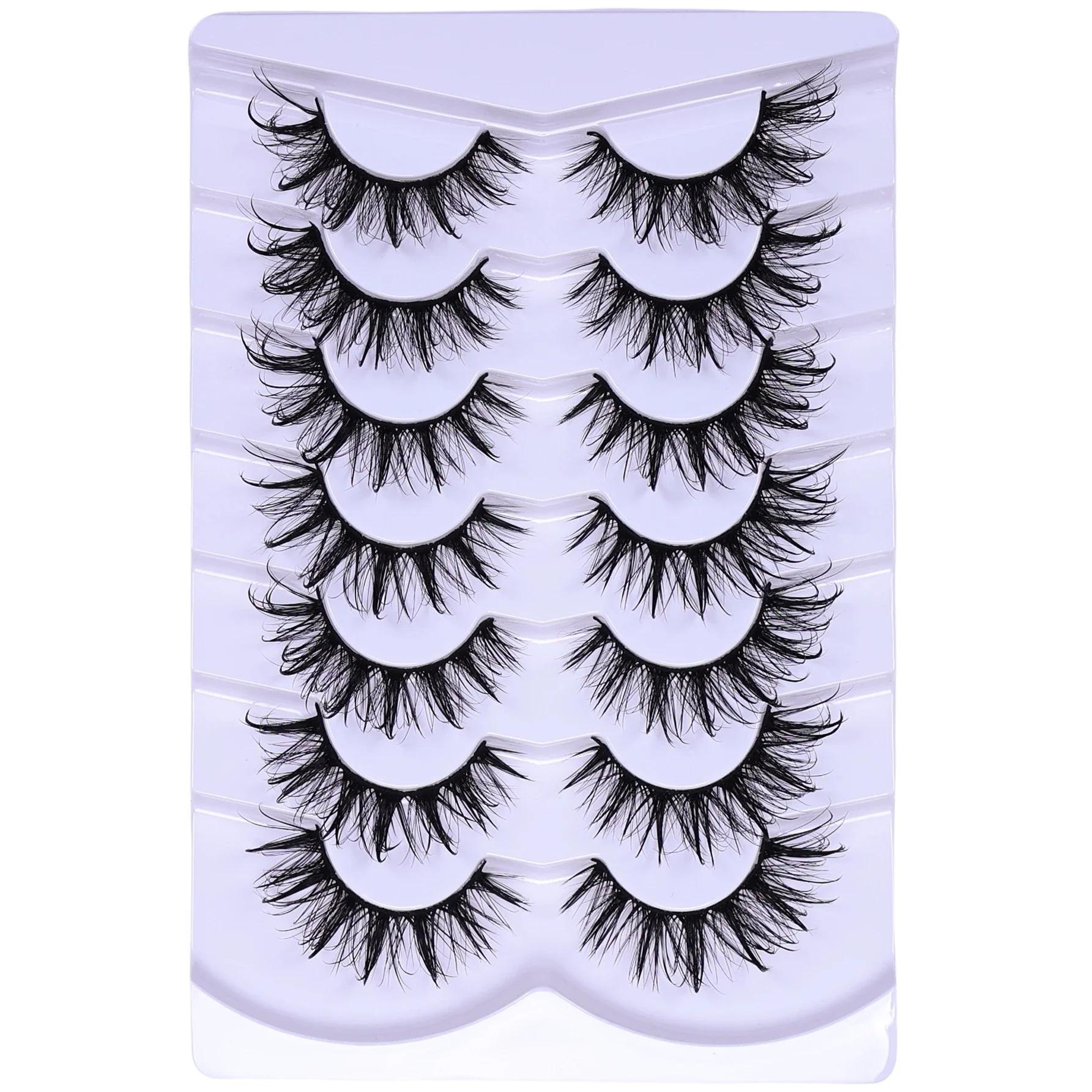 Faux cils de chat nickel é moelleux, 7 paires, look de support, contaminants, cils bouclés en D, fau