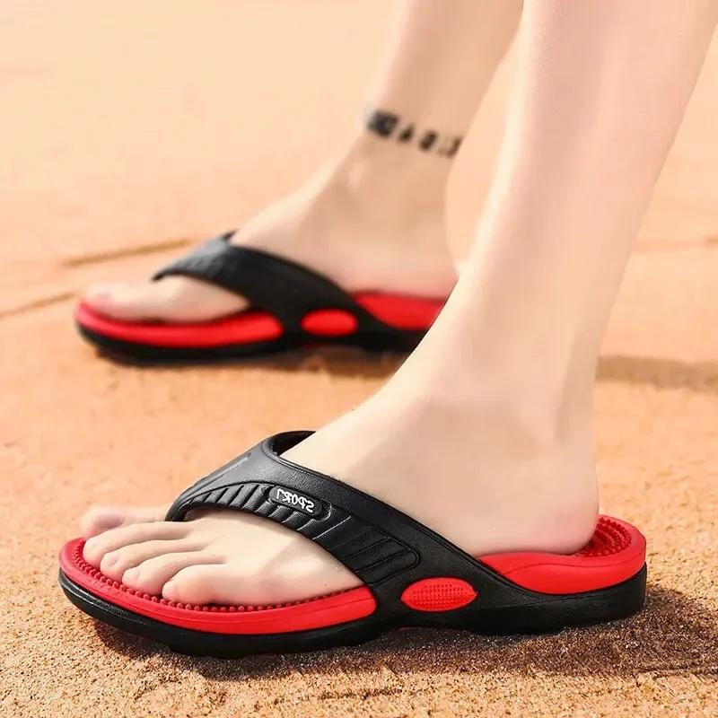 Pantoufles d'été hommes tongs sandales de plage antidérapantes avec massage intérieur - Chaussures plates