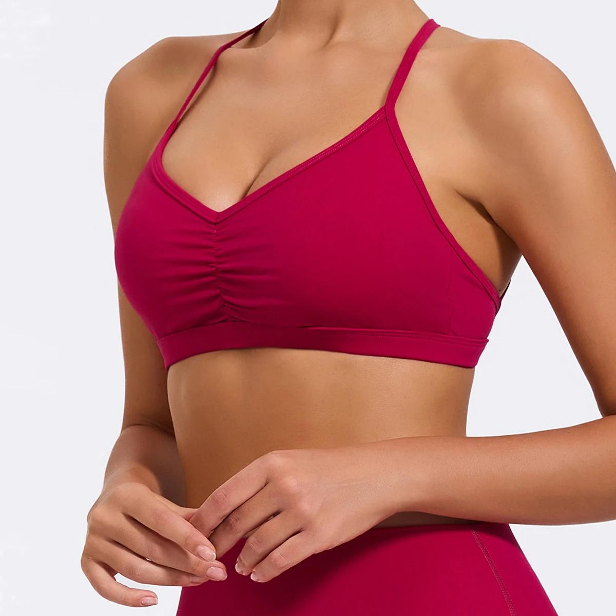 Hearuisavy Soutien-gorge de sport froncé d'été pour femme, haut de sport à dos croisé pour la course