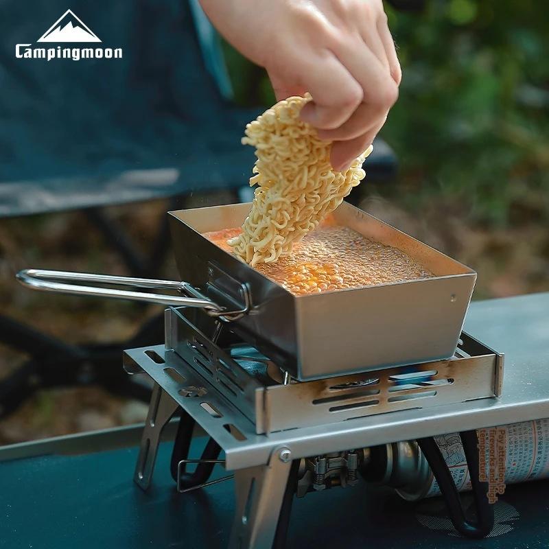 CAMPINGMOON Ustensiles de cuisine de pique-nique de camping en acier inoxydable épais portables avec