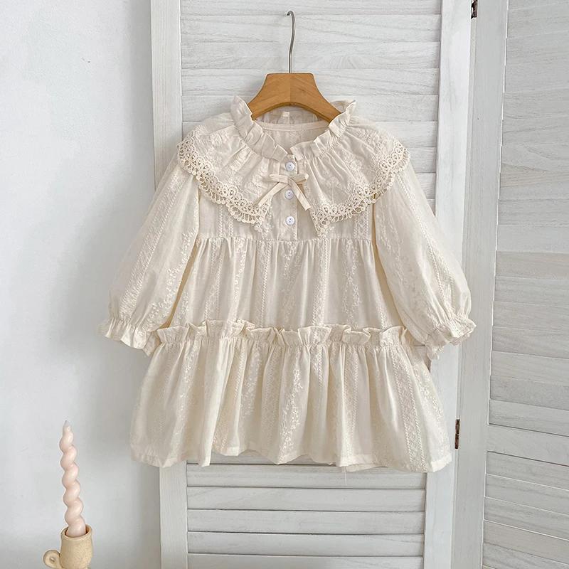 Robe à volants avec col en dentelle pour petite fille, tenue de soirée décontractée, nouvelle collec