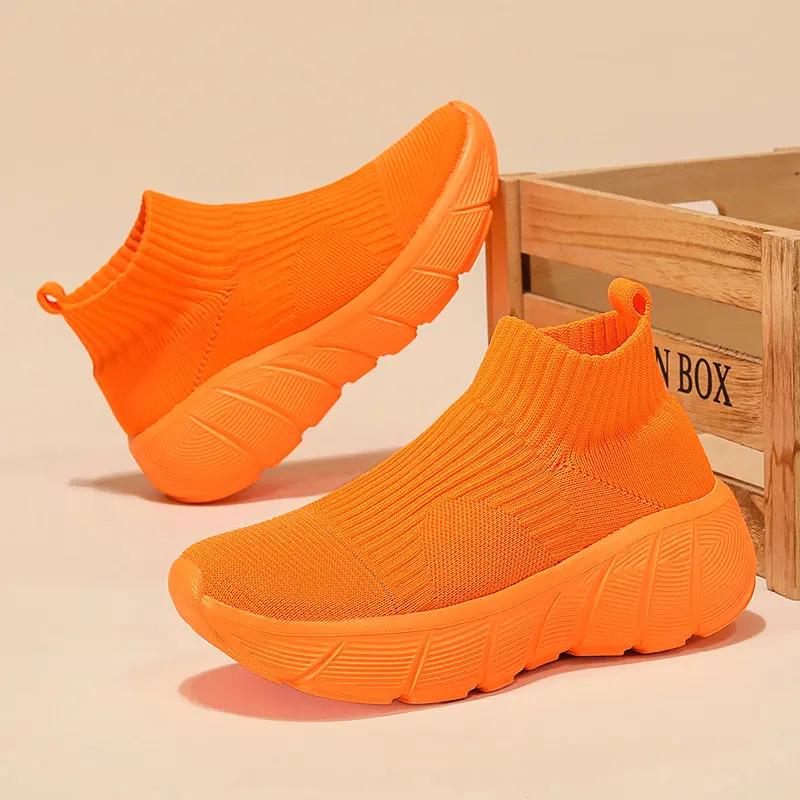Chaussures de course à plateforme montantes pour hommes et femmes, baskets de sport, chaussettes res