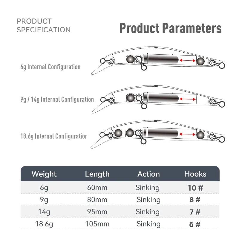 Kingdom Kingart coulant méné leurres de pêche 6g 9g 14g 18.6g Jerkbaits Wobblers d'action réalis