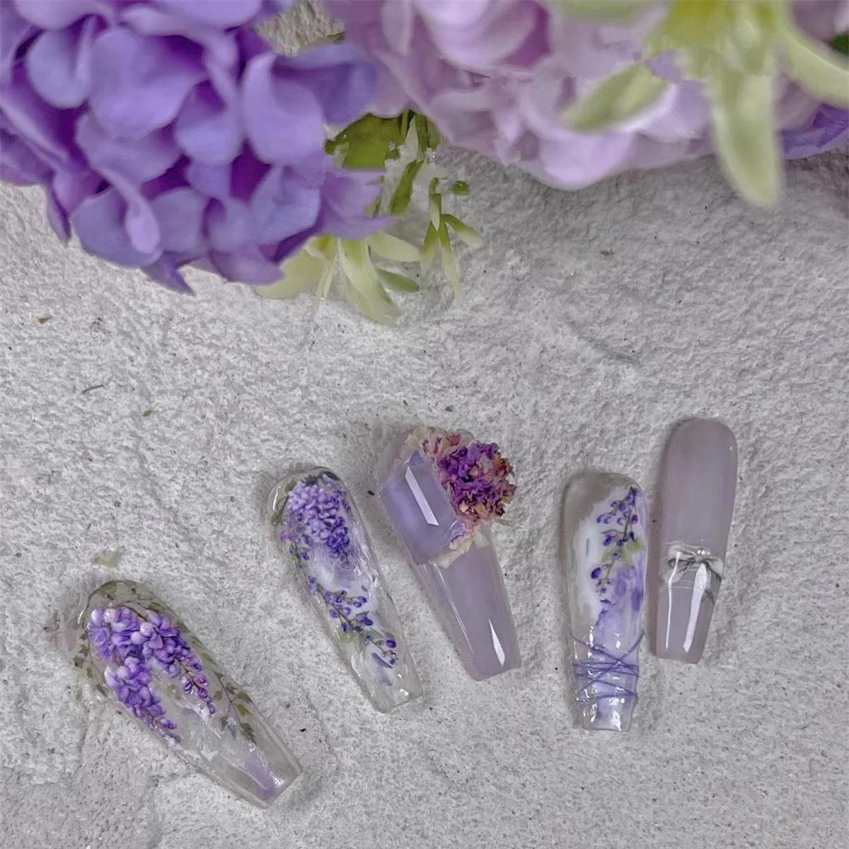 Autocollants 5D de fleurs de glycine violette pour nail art, 1 pièce, adhésif de transfert, décorati