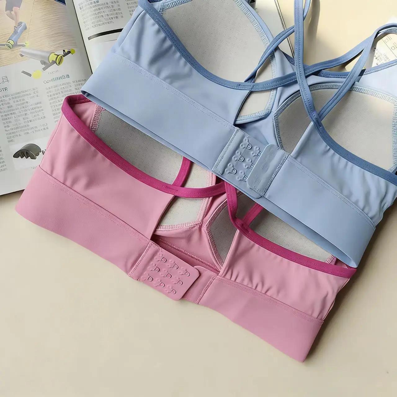 Soutien-gorge de sport une pièce à double bretelles croisées dans le dos, color block, séchage rapid