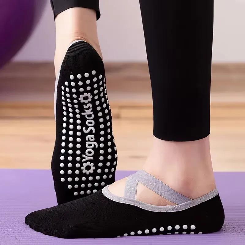 Chaussettes de Yoga respirantes à fond de serviette pour femmes, chaussettes de Pilates à bandes ant