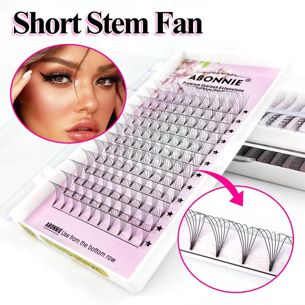 ABONNIE Extensions de cils russes pré-faits en éventail à tige courte 3D/4D/5D/6D, extensions de cil