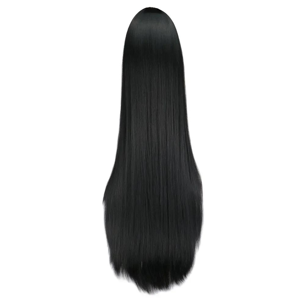 Perruque Synthétique Longue Noire de 100cm/40 ans, Cheveux Lisses, Degré de Chaleur, Costume de Carn