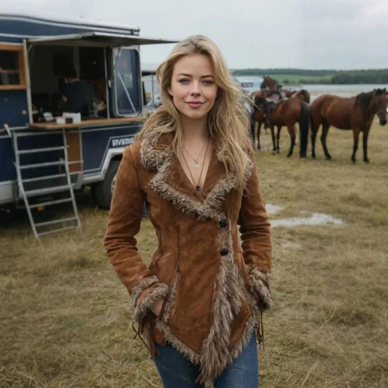 Manteau en daim Vintage pour femmes, manteau à revers avec col en fourrure, manteau de Style mendian