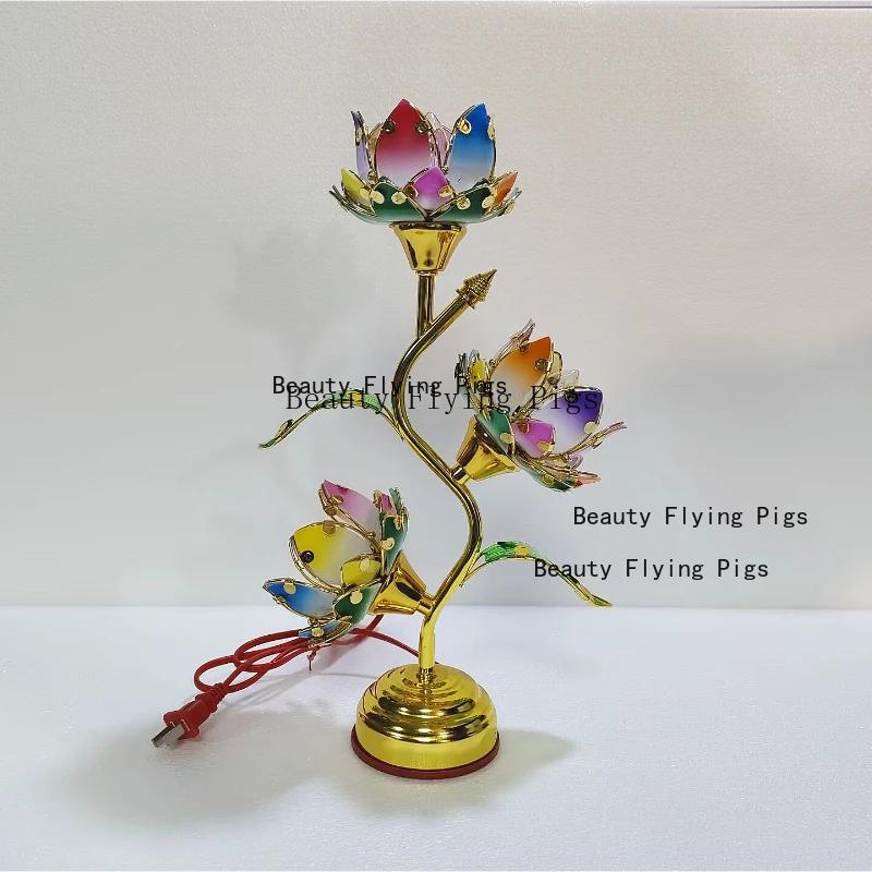 Bougeoir Lotus en forme de pétale coloré, alimentation électrique pour Temple, chandelier de Table,