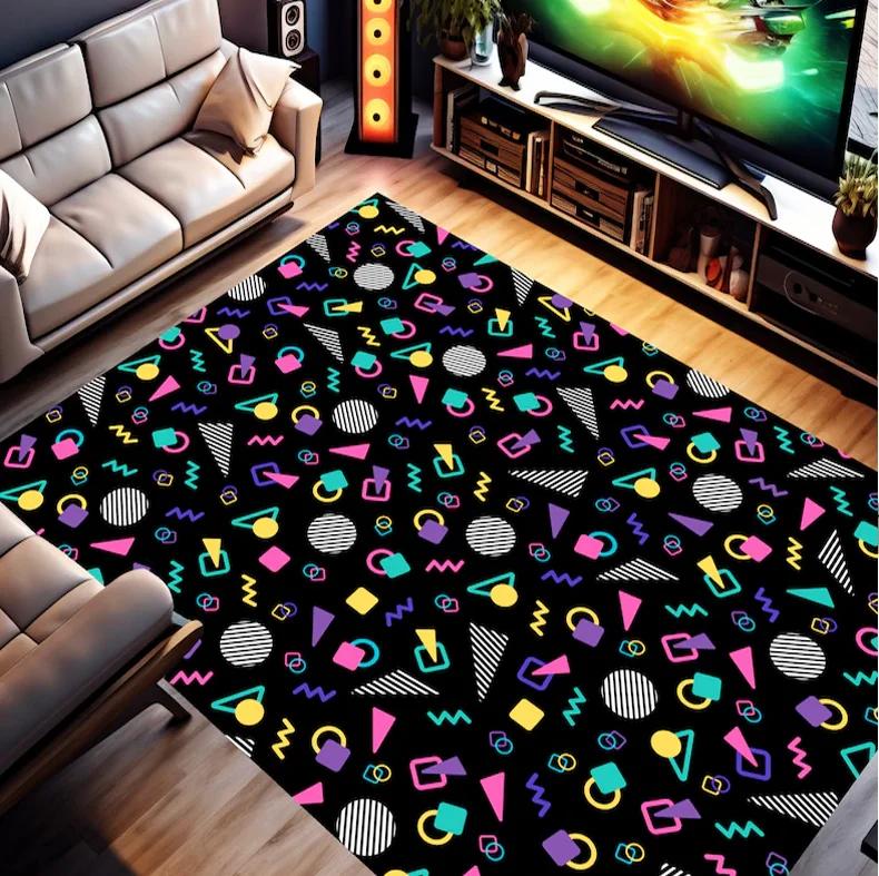 Tapis d'arcade rétro pour intérieur et extérieur, Design Memphis, tapis de sol d'accent des années 8