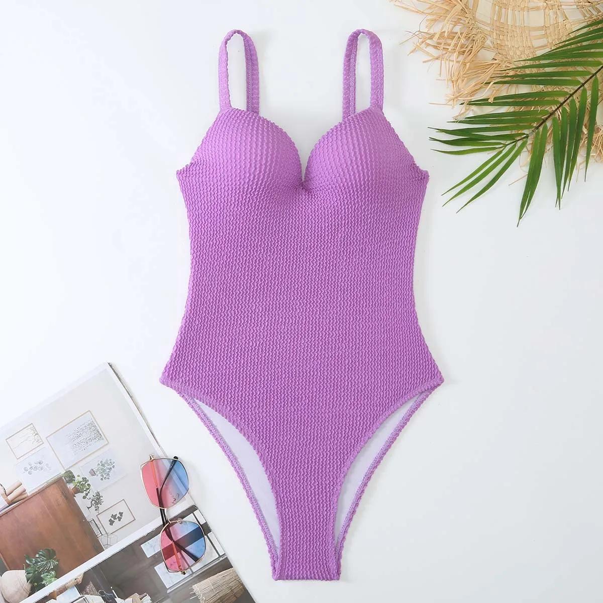 Maillot de bain une pièce push-up 2026 pour femme, couleur unie, combinaison de bain, tenue de plage