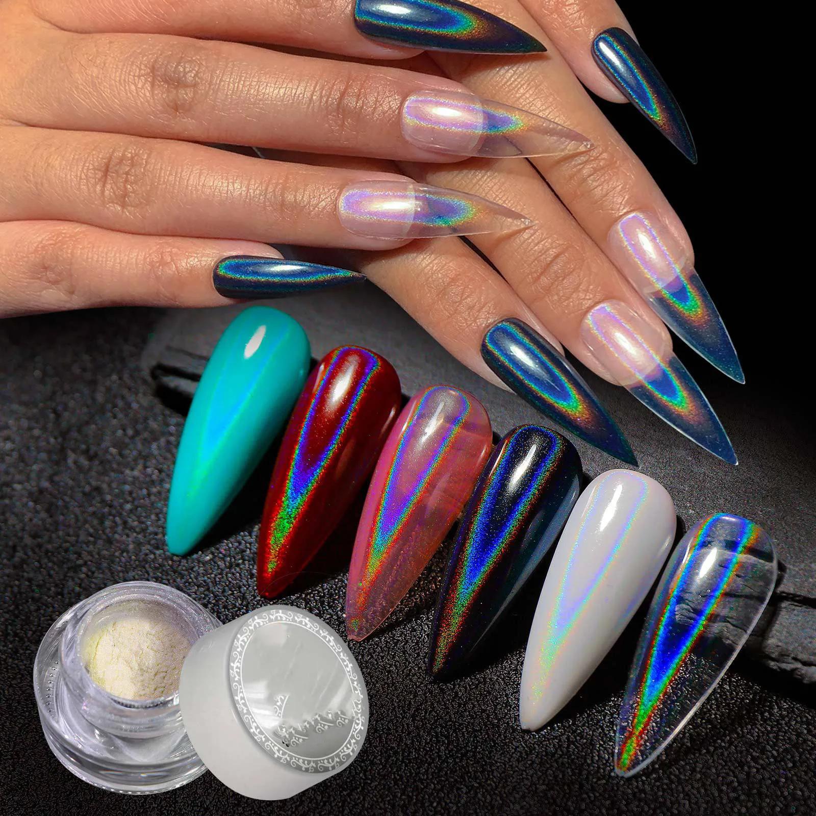 1 pot de poudre holographique universelle pour ongles, paillettes laser transparentes, effet aurore