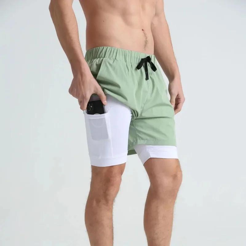 Short de sport double pont pour hommes, short d'entraînement à séchage rapide, décontracté 2 en 1, p