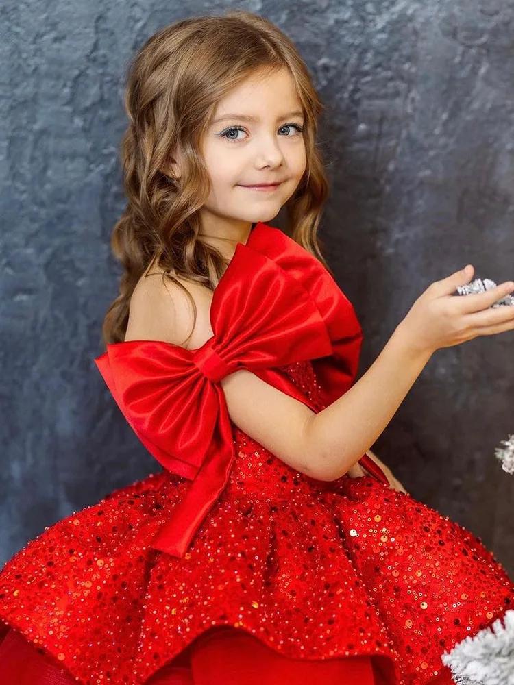Nouvelle Robe de Noël 2026 pour Enfants, Robe de Princesse à Fleurs et Paillettes pour Mariage, Jupe