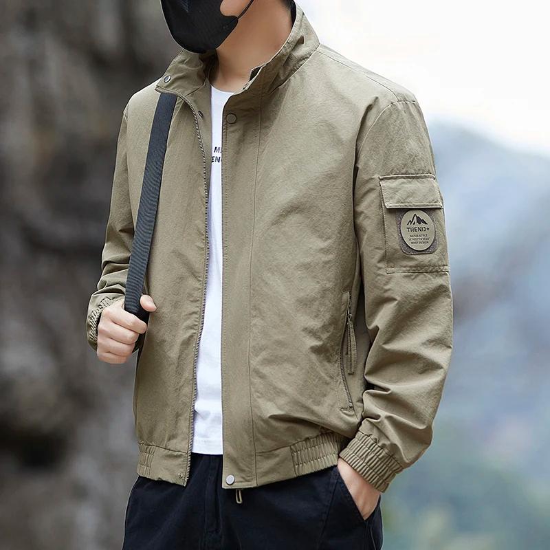 Veste cargo décontractée pour homme à col montant, style combinaison de vol, coupe-vent fin pour le