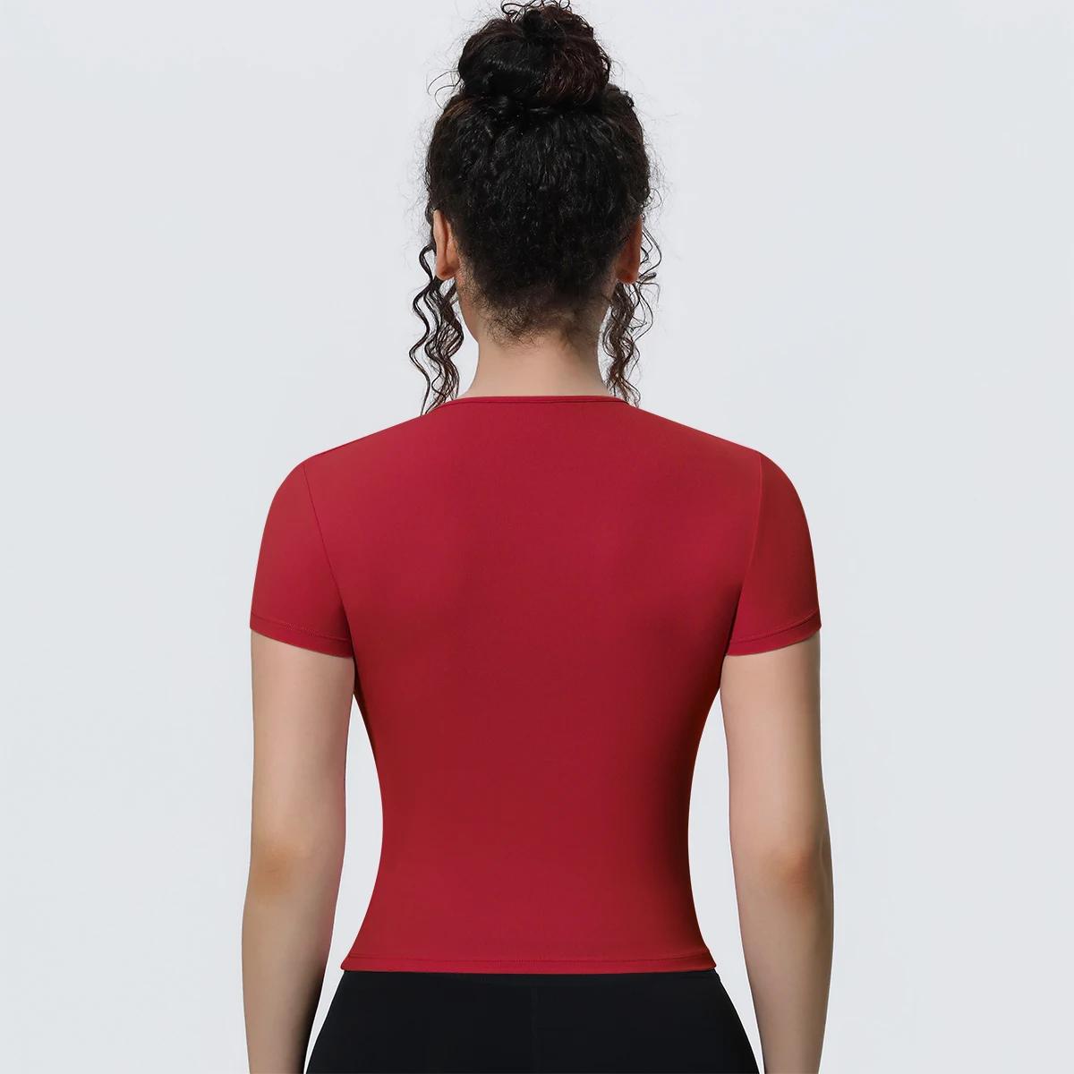 Nouveaux t-shirts de course à manches courtes pour femme, haut de sport uni, coupe ajustée, décontra