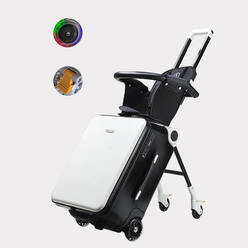 Valise pour enfants avec roulettes, grandes valises avec conception de siège enfant, bagage à main r