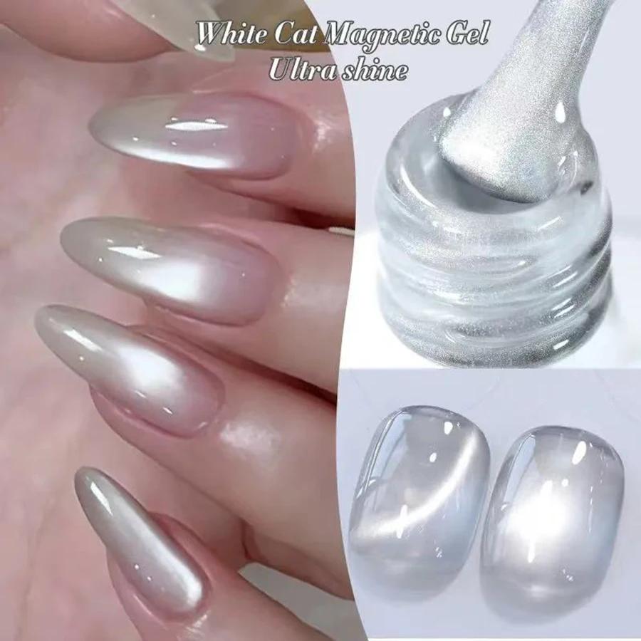 1-9 pièces TC Flow Light Vernis à ongles gel effet œil de chat blanc ultra brillant, gel UV à retire