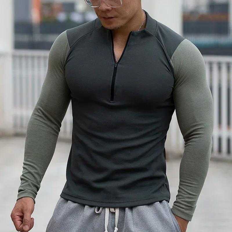 Hommes Compression course Sport T-shirt athlétique serré à manches longues sweat formation Jogging v