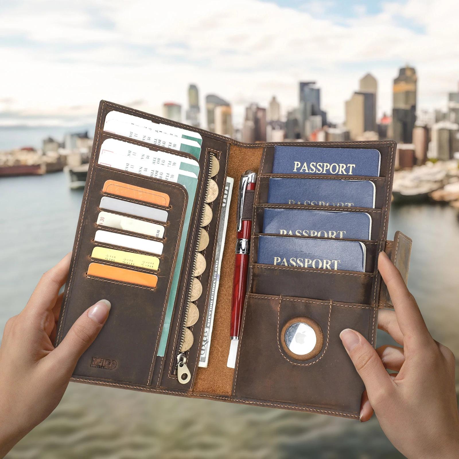 Portefeuilles de voyage en cuir véritable CONTACT'S pour la famille, avec porte-cartes RFID, emplace