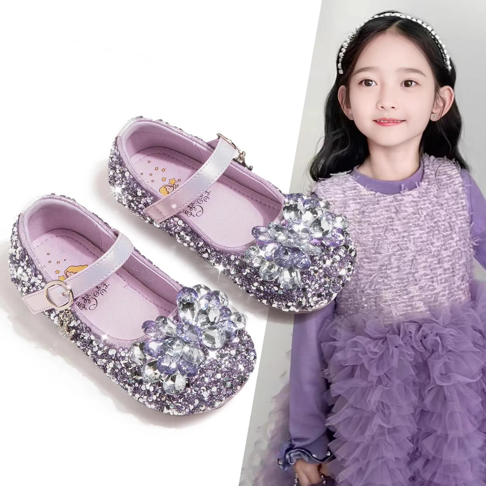 Chaussures à enfiler en cristal pour filles, chaussures plates de princesse à fond souple avec stras